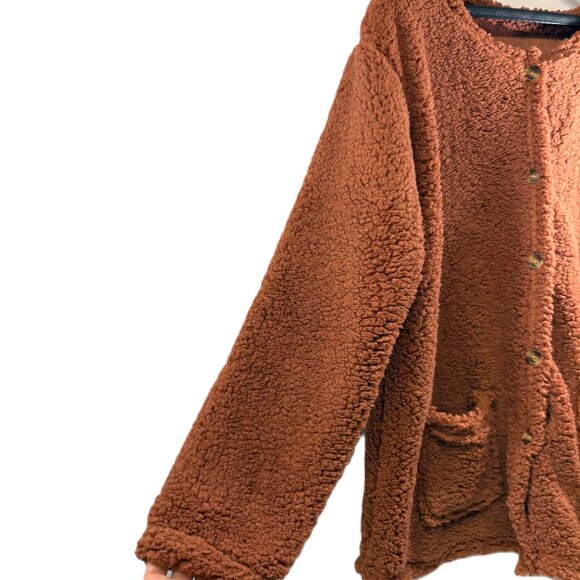 Chucky Soft Sherpa Fleece Pumpkin Orange Shacket-Plus Size - Picture 3 of 6